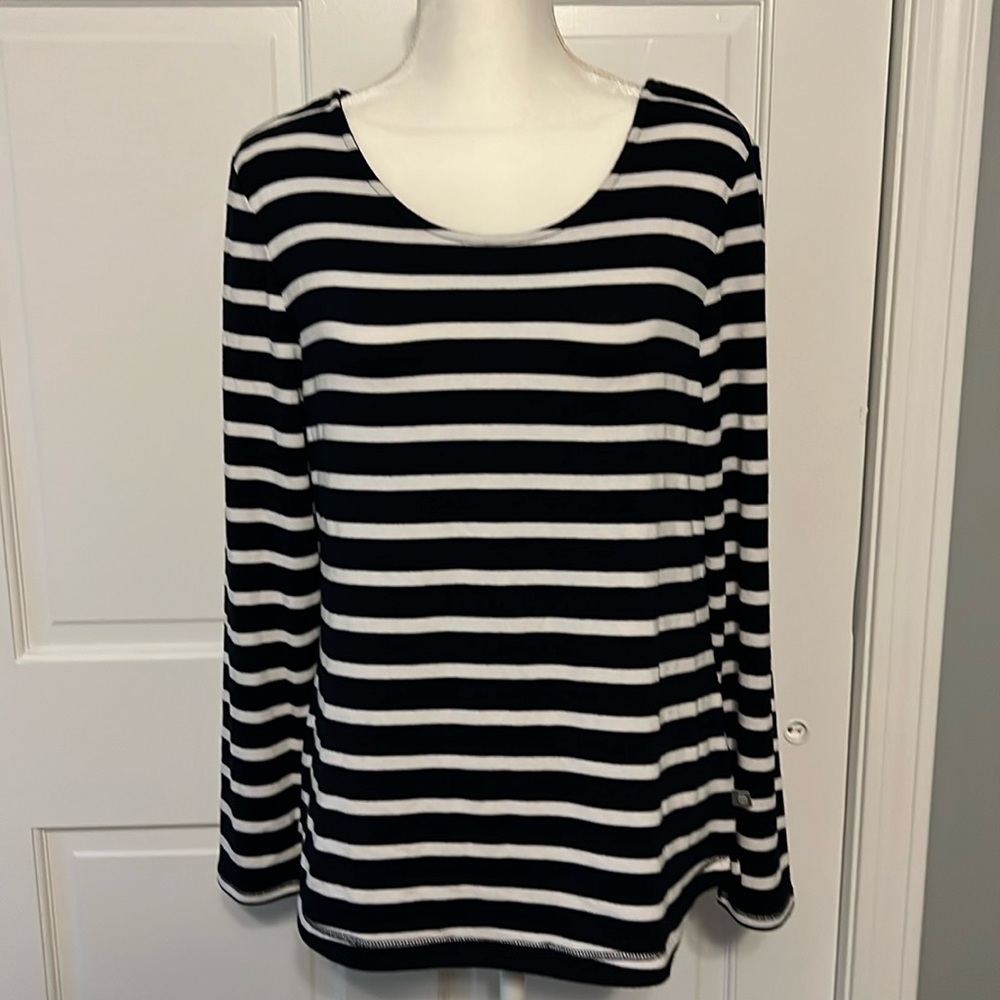 T by Talbots Black and White Stripe Tunic L